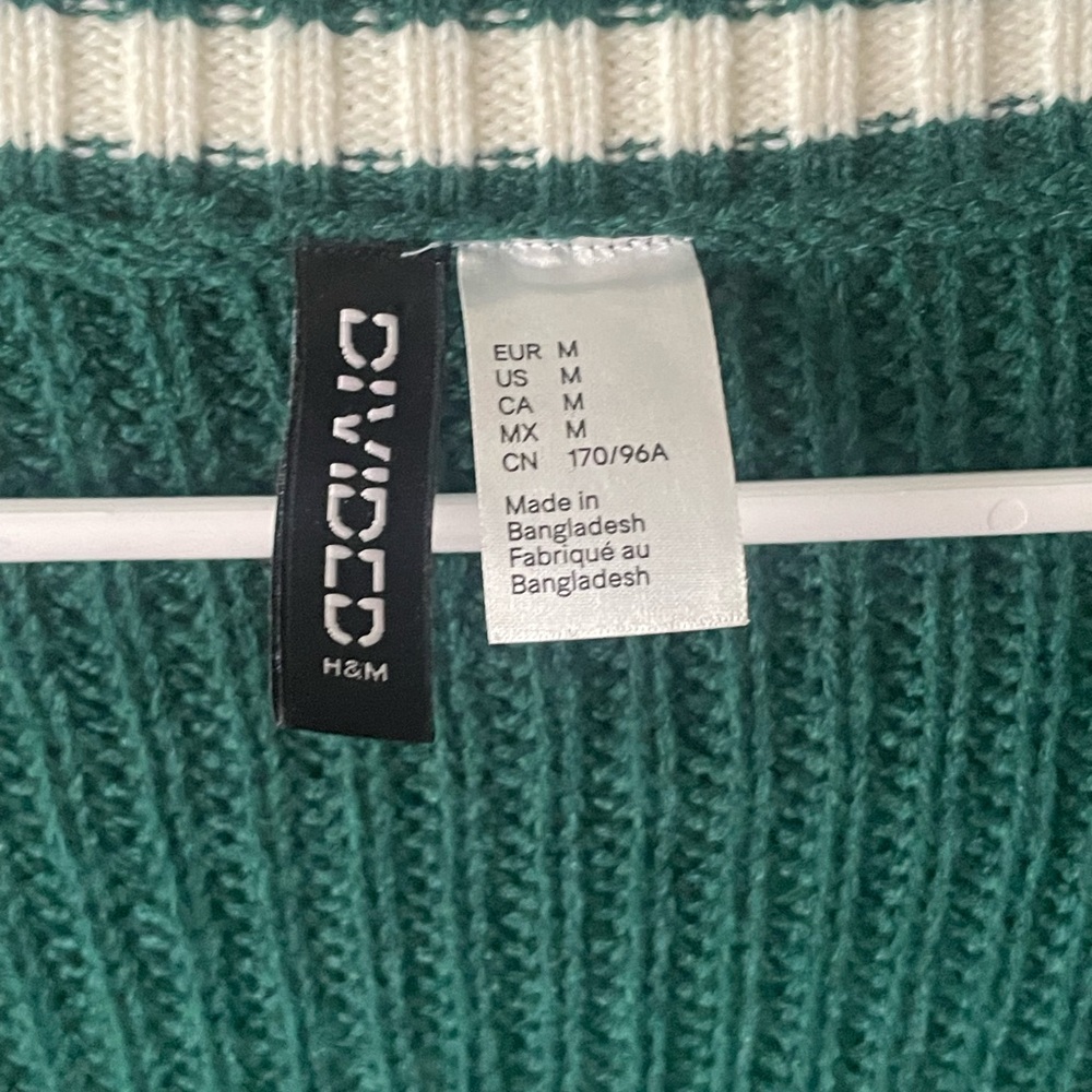 H&M Forest Green V-Neck Sweater with Ivory Accents - Picture 2 of 6